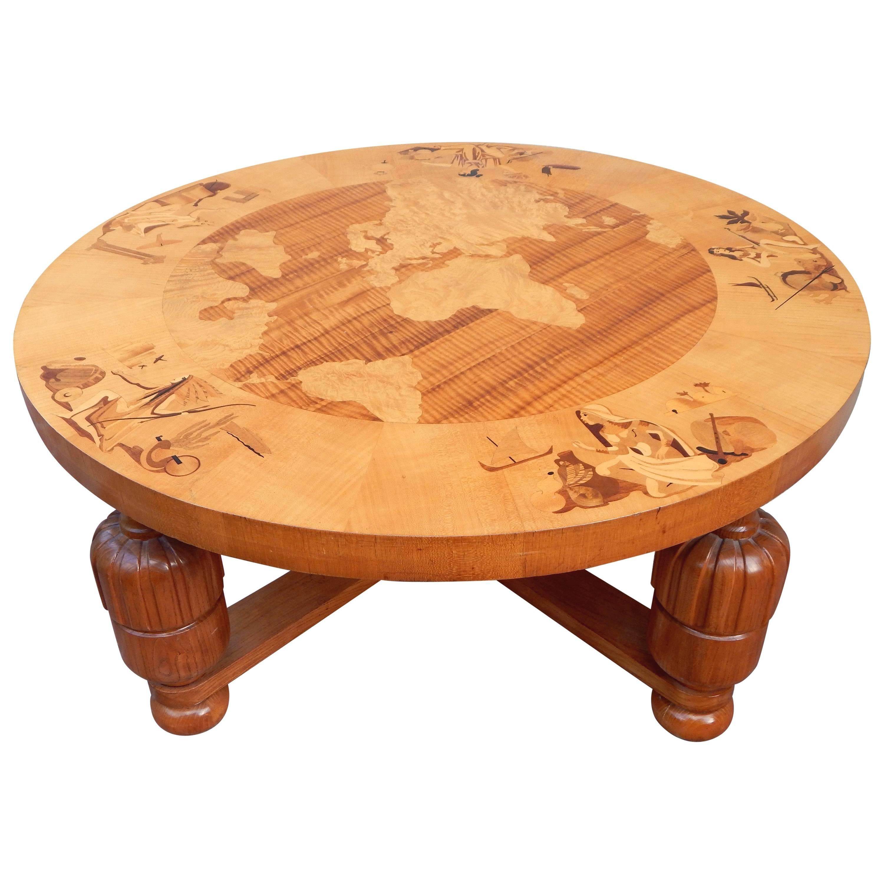 Swedishart Deco Inlaid Table, "Världen Runt" Birger Ekman for Reiners Möbler For Sale