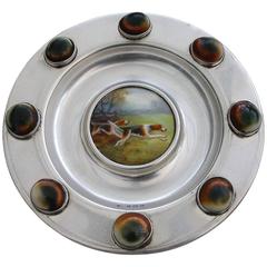 George V Silver Enamel & Operculum Shell Plate 'Foxhounds' Signed Albert Shuck R