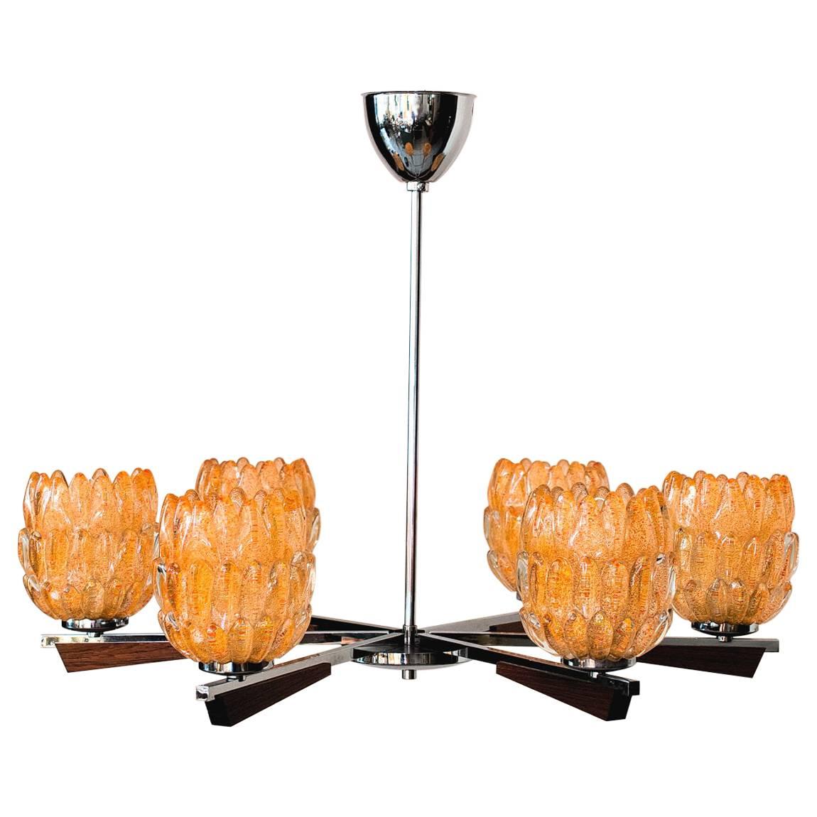 Chandelier Italian 1960s with Nice Murano Glass Shades