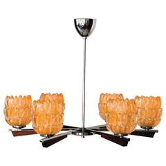 Chandelier Italian 1960s with Nice Murano Glass Shades 8