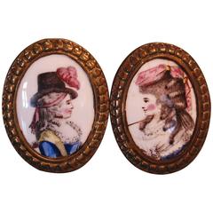 Pair of English Battersea Enameled Tiebacks 5