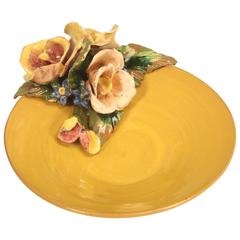 Vintage French Faience or Majolica Flower Decorated Dish