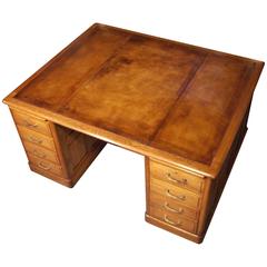 19th Century Antique Oak Partners Desk with Leather Top