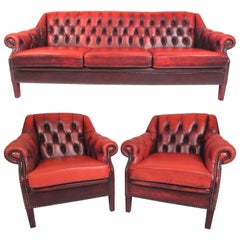 Vintage Leather Chesterfield Sofa Living Room Suite