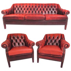 Antique Leather Chesterfield Sofa Living Room Suite