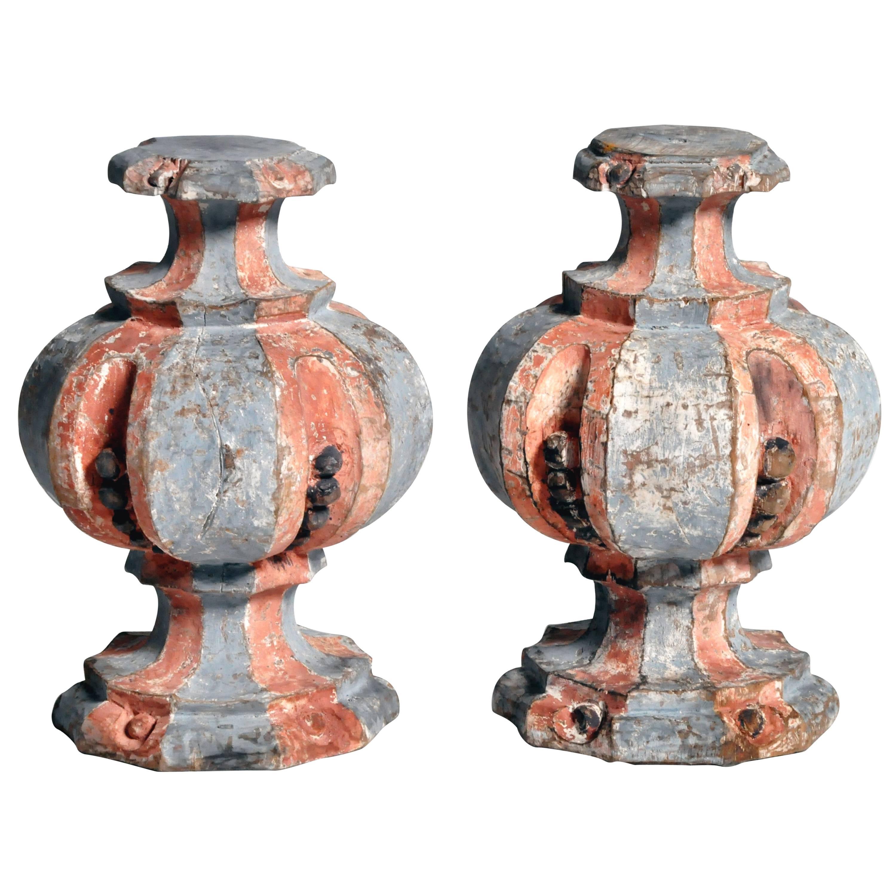 Set of Two Wooden Finials