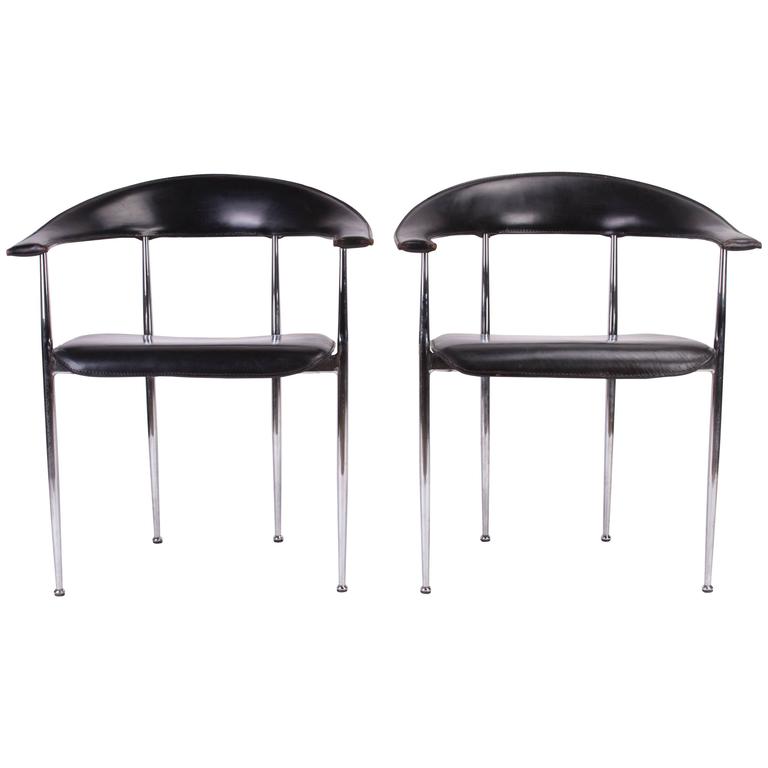 Italian Leather and Chrome Chairs by Tasem For Sale at 1stdibs