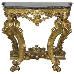 Italian Mid-18th Century Louis XV Giltwood Console or Side Table with Marble Top