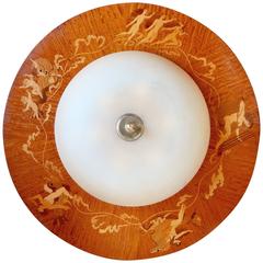 Swedish at Deco Inlaid Wood Flush Mount Ceiling Fixture by Mjölby Intarsia