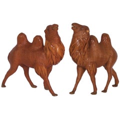 Pair of Mid-Century Chinese Wicker and Reed Camels