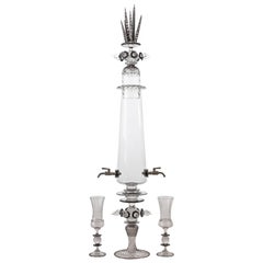 Contemporary Absinthe Fountain with Black Details and Two Spigots Glass Set