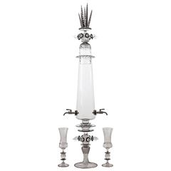Contemporary Absinthe Fountain with Black Details and Two Spigots Glass Set 7