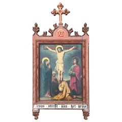 Atemberaubendes gotisches Gemälde 12. Station Kreuzigung „Jesus stirbt am Kreuz“
