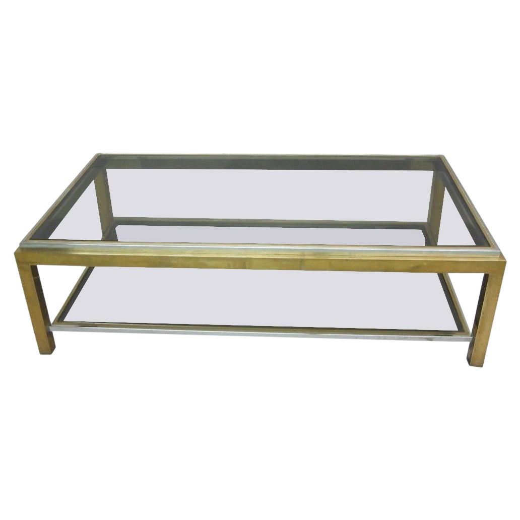 French Double Tier Brass & Nickel Coffee Table by Willy Rizzo & Maison Charles For Sale