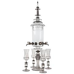 Contemporary Absinthe Fountain with Black Details and Four Spigots Glass Set 12