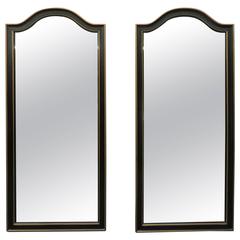 Pair of Chinoiserie Black Lacquered and Gold Mirrors, Mid-Century Modern