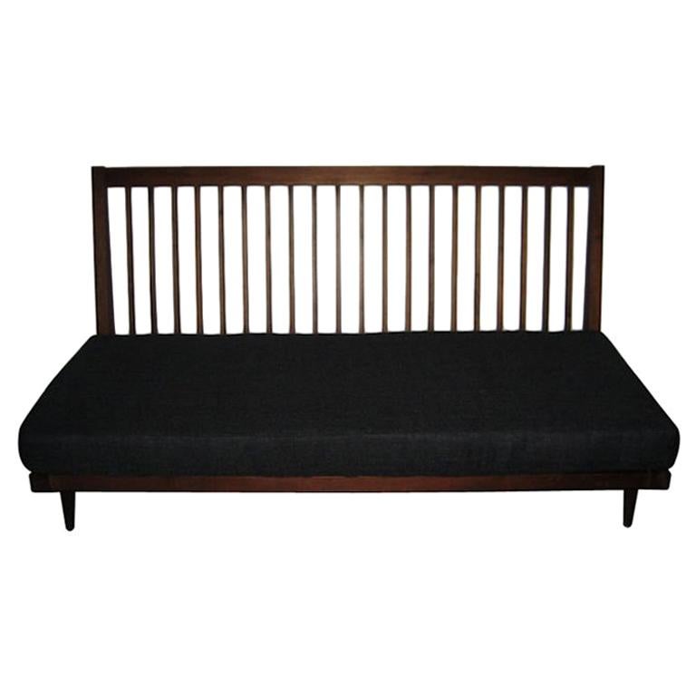George Nakashima Settee with Charcoal Silk Cushion For Sale