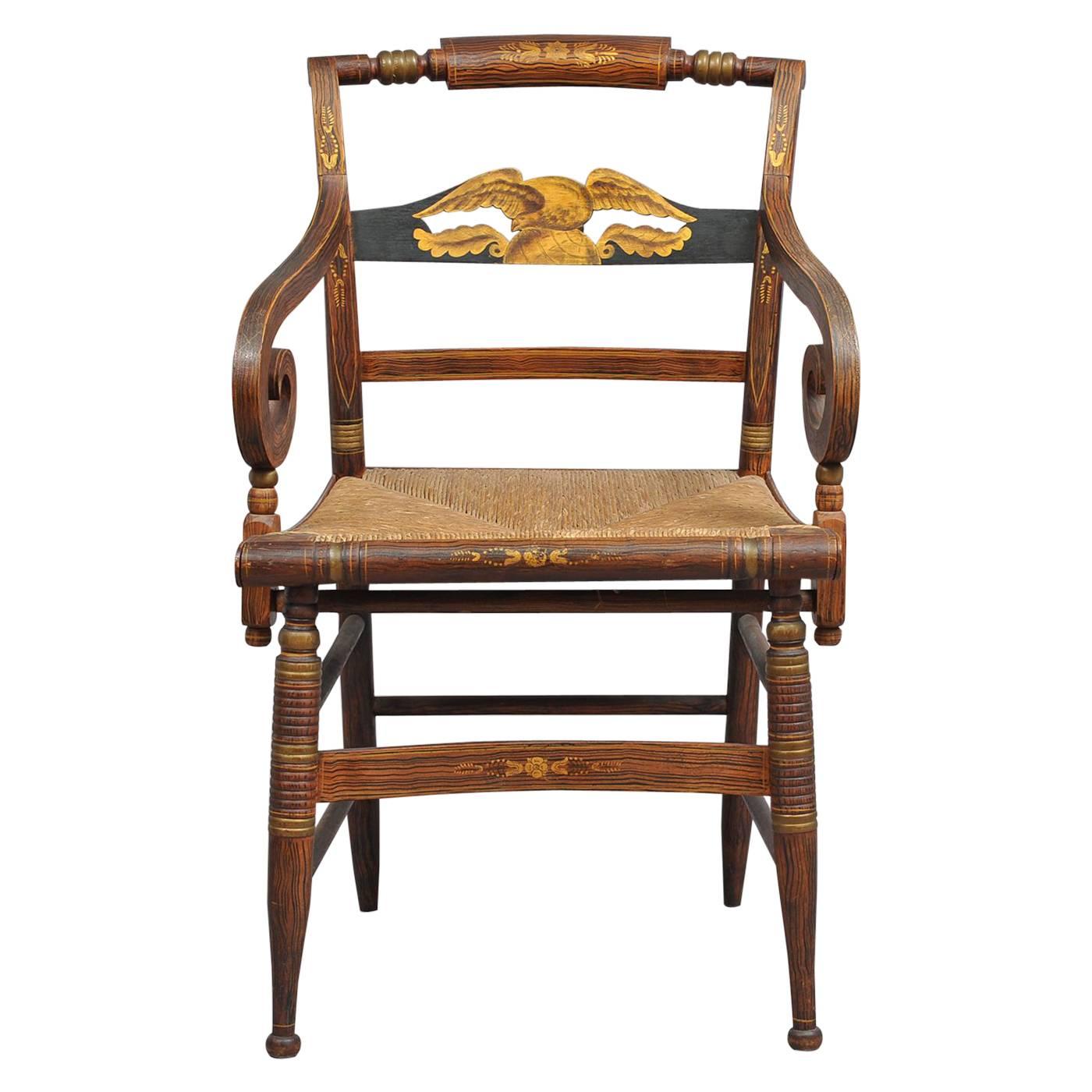 Late Sheraton Fancy Grain-Painted Armchair For Sale