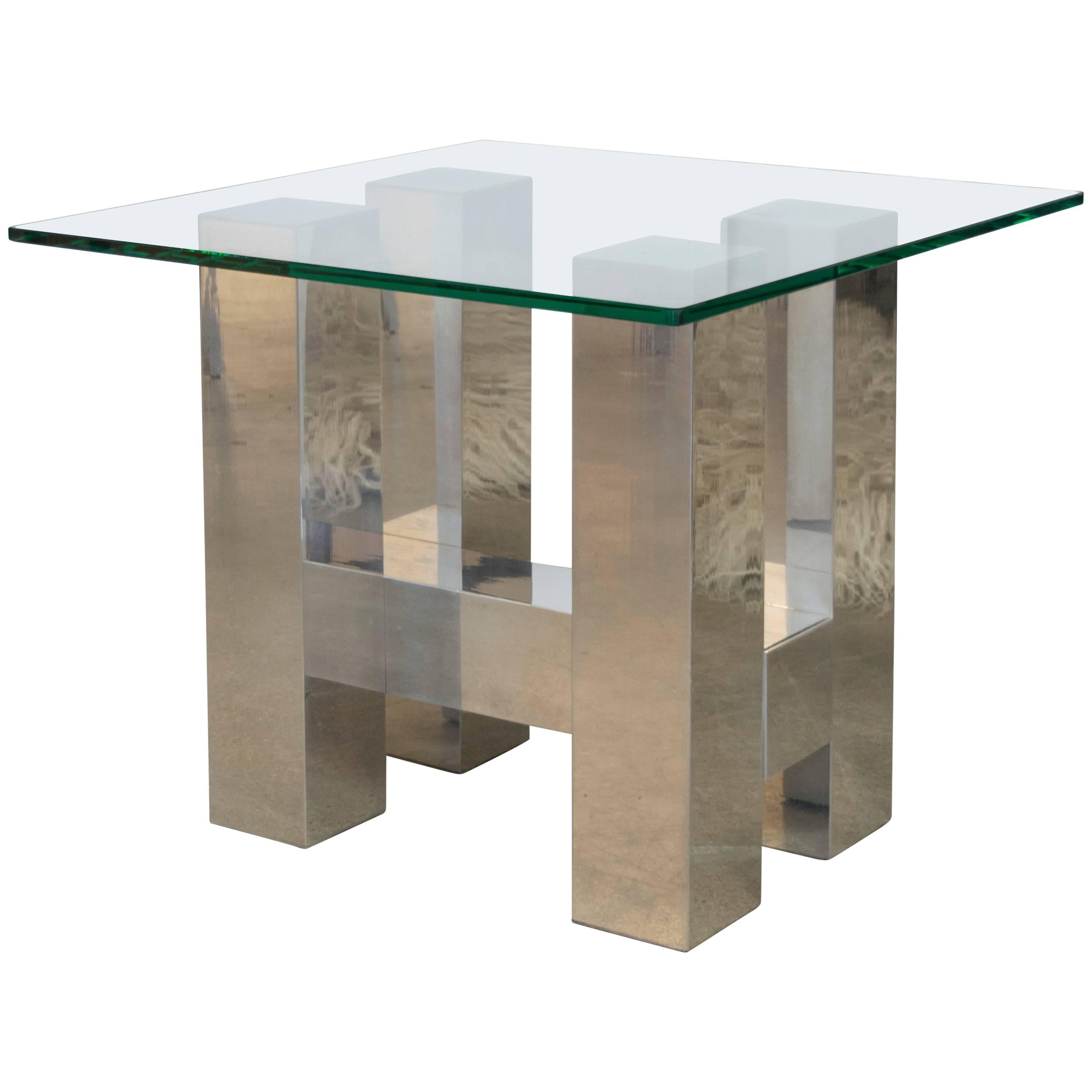Brushed Aluminum Cityscape Side Table in the Style of Paul Evans For Sale