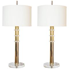 Mid-Century Modern Lucite and Brass Table Lamps 