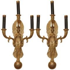 Pair of Gilt Bronze 19th Century Egyptian Revival Sconces 1