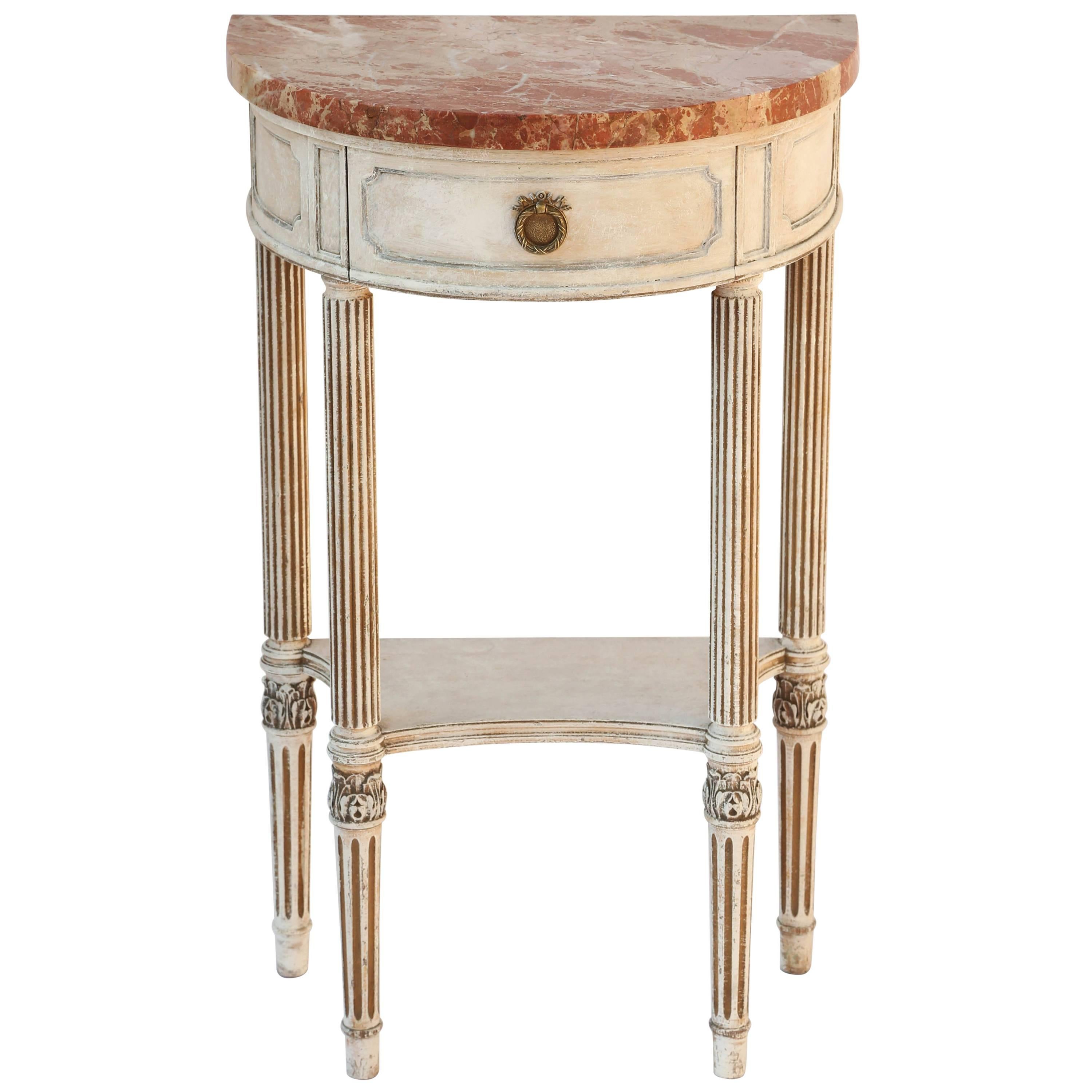 Petite Demilune Console with Marble Top, circa 1920s