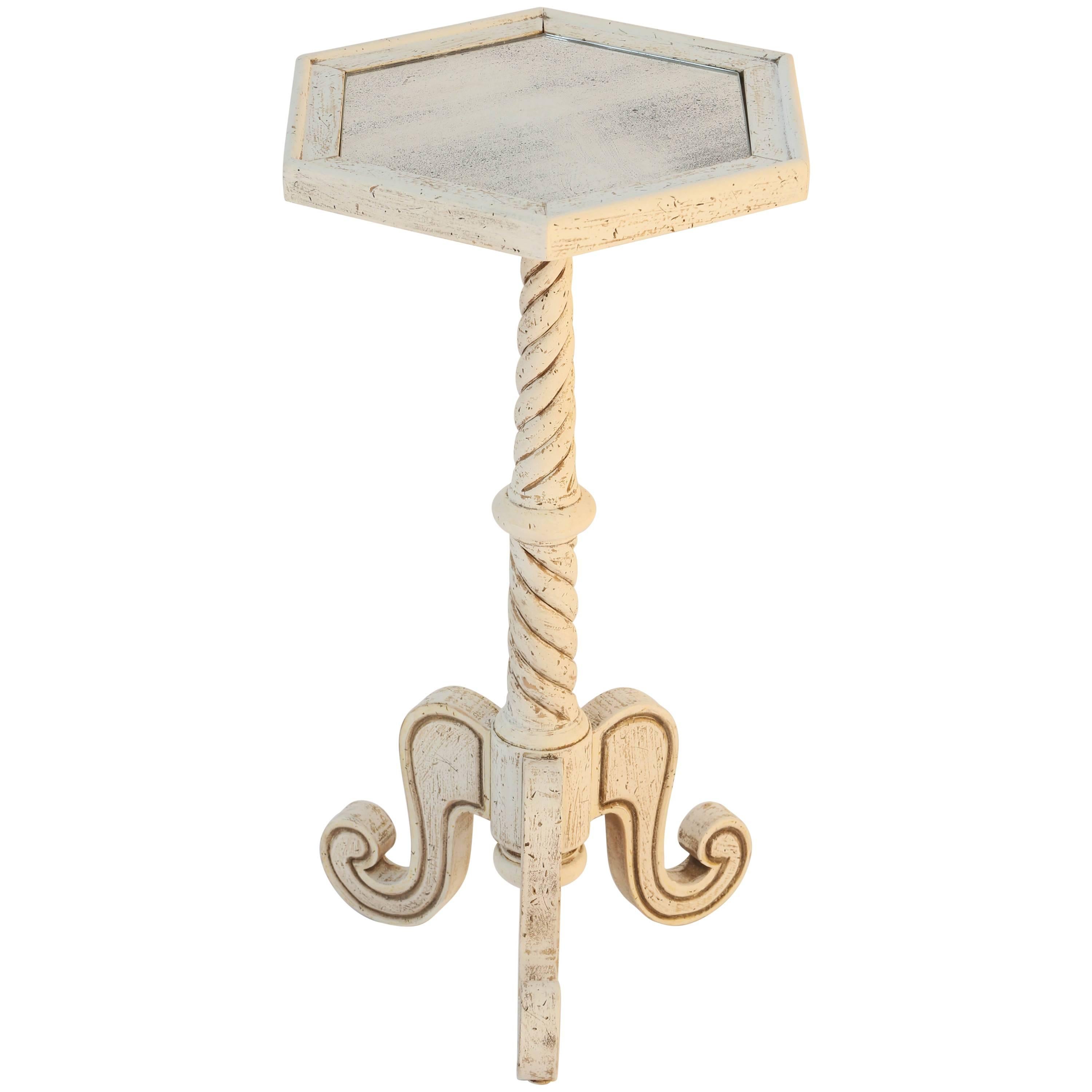 Painted Accent Table with Antiqued, Mirrored Top For Sale