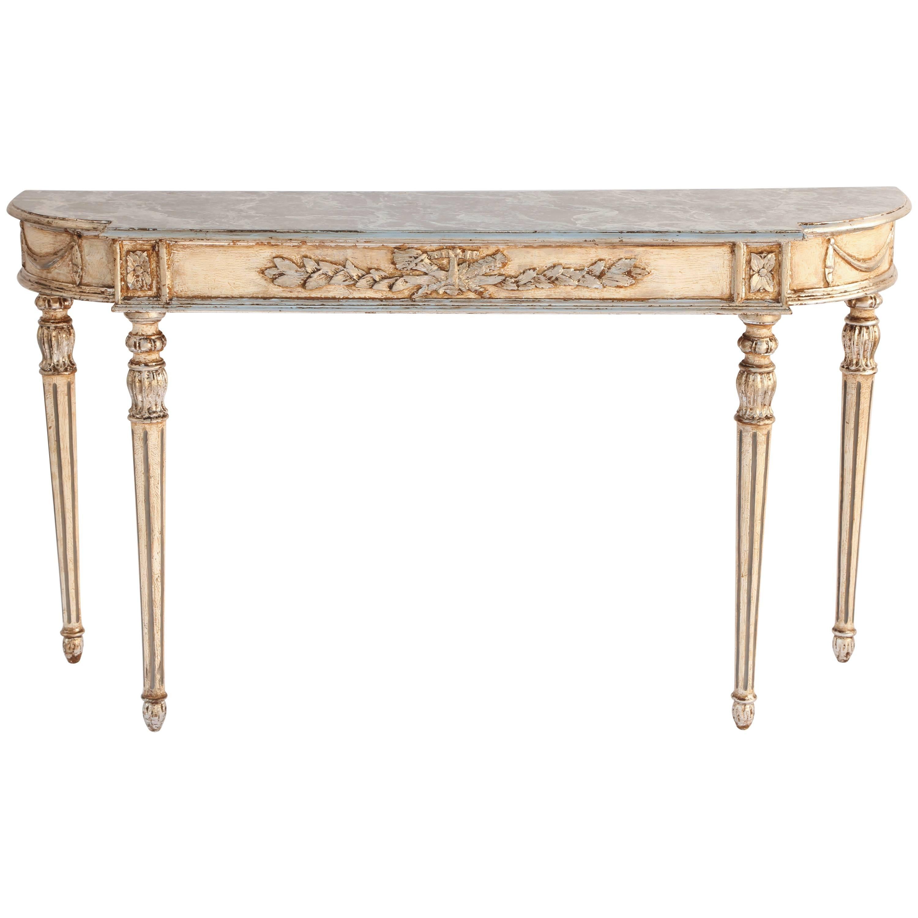 Italian Painted and Parcel Gilt Louis XVI Console with Faux Marble Top