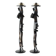 Contemporary Scepter Candleholder (pair) in Blackened Steel   