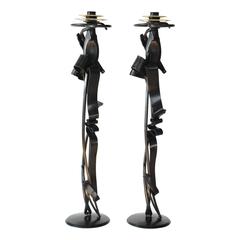 Contemporary Scepter Candleholder (pair) in Blackened Steel 2