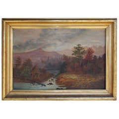 American Oil Framed Landscape on Academy Board, Hudson Valley, Circa 1820