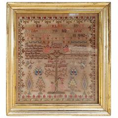 American Needlepoint Gilt Framed Sampler, Tree of Knowledge, Circa 1842