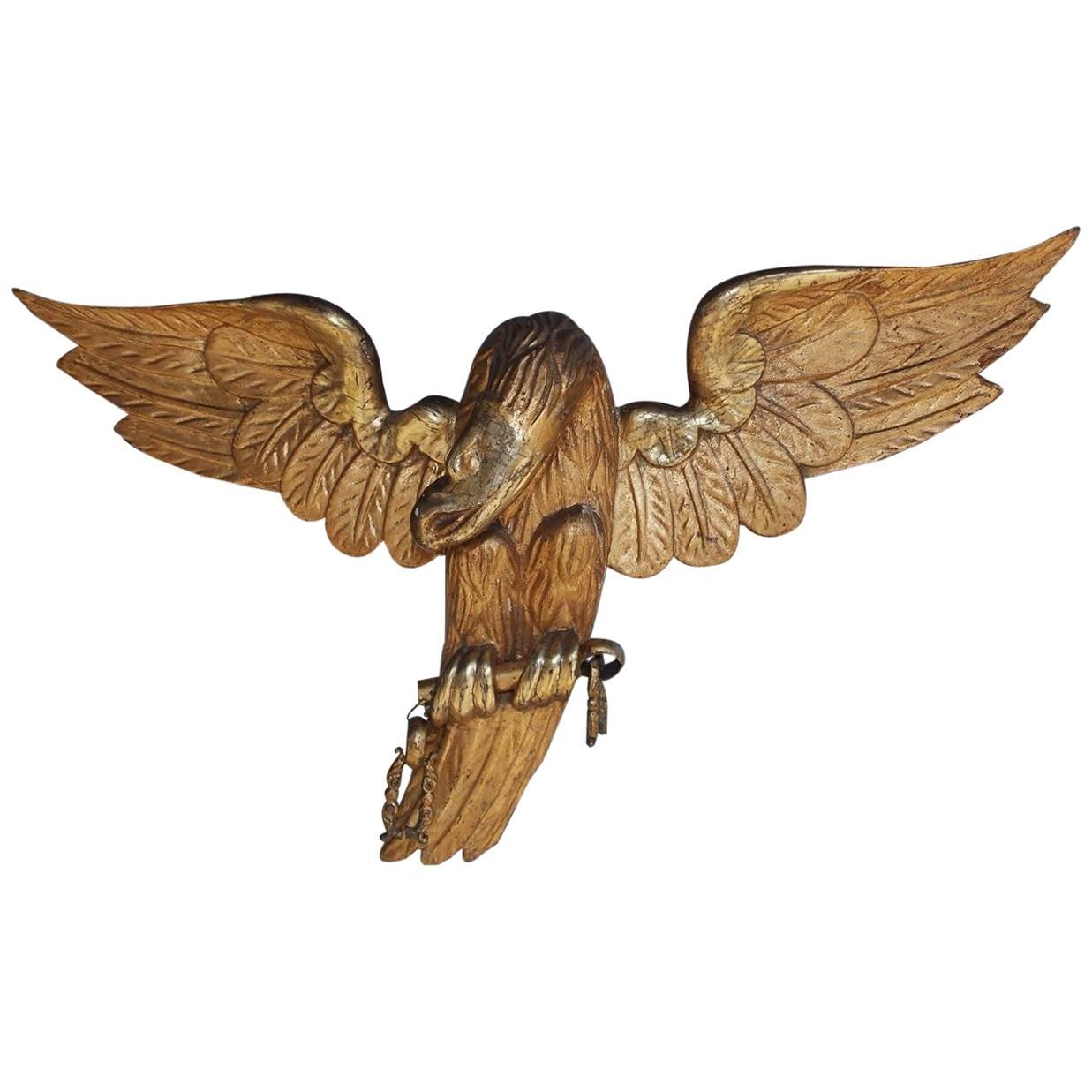 American Gilt Carved Wood and Gesso Spread Winged Eagle, Circa 1820