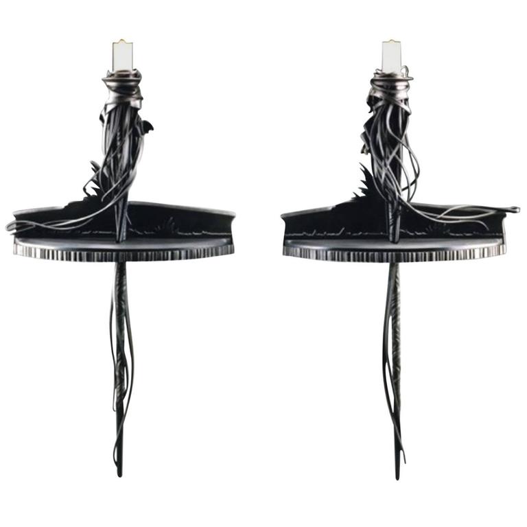 20th Century Wall Torcheres (Pair) in Steel For Sale