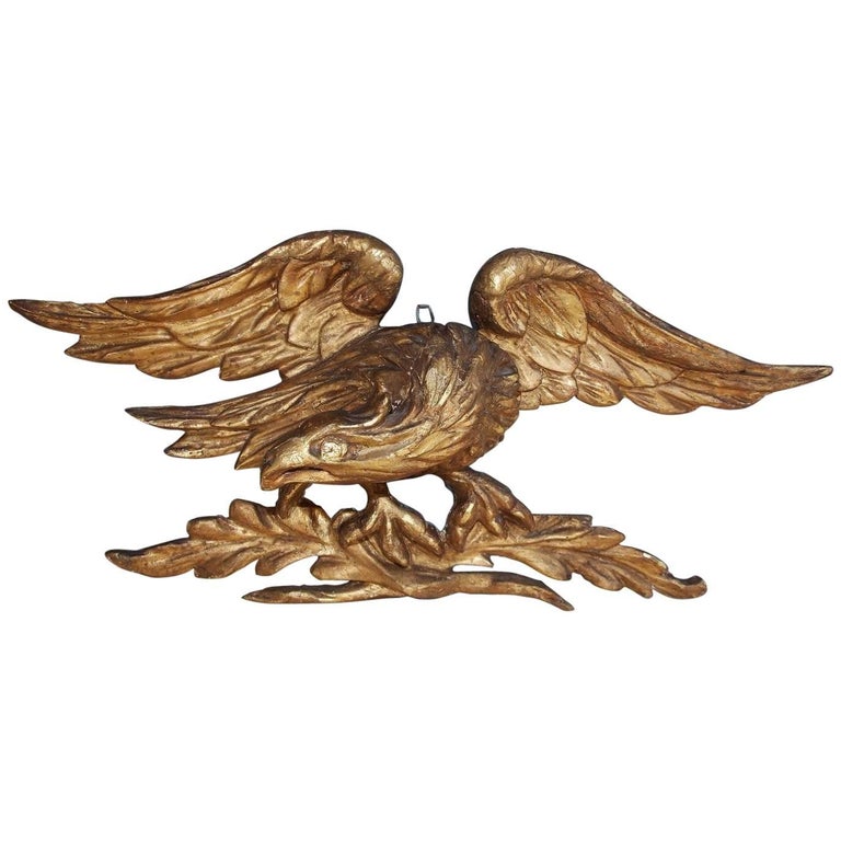 American Gilt Carved Wood and Gesso Perched Eagle, Circa 1830 For Sale
