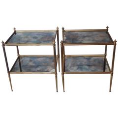 Pair of Brass and Eglomised Glass End Tables