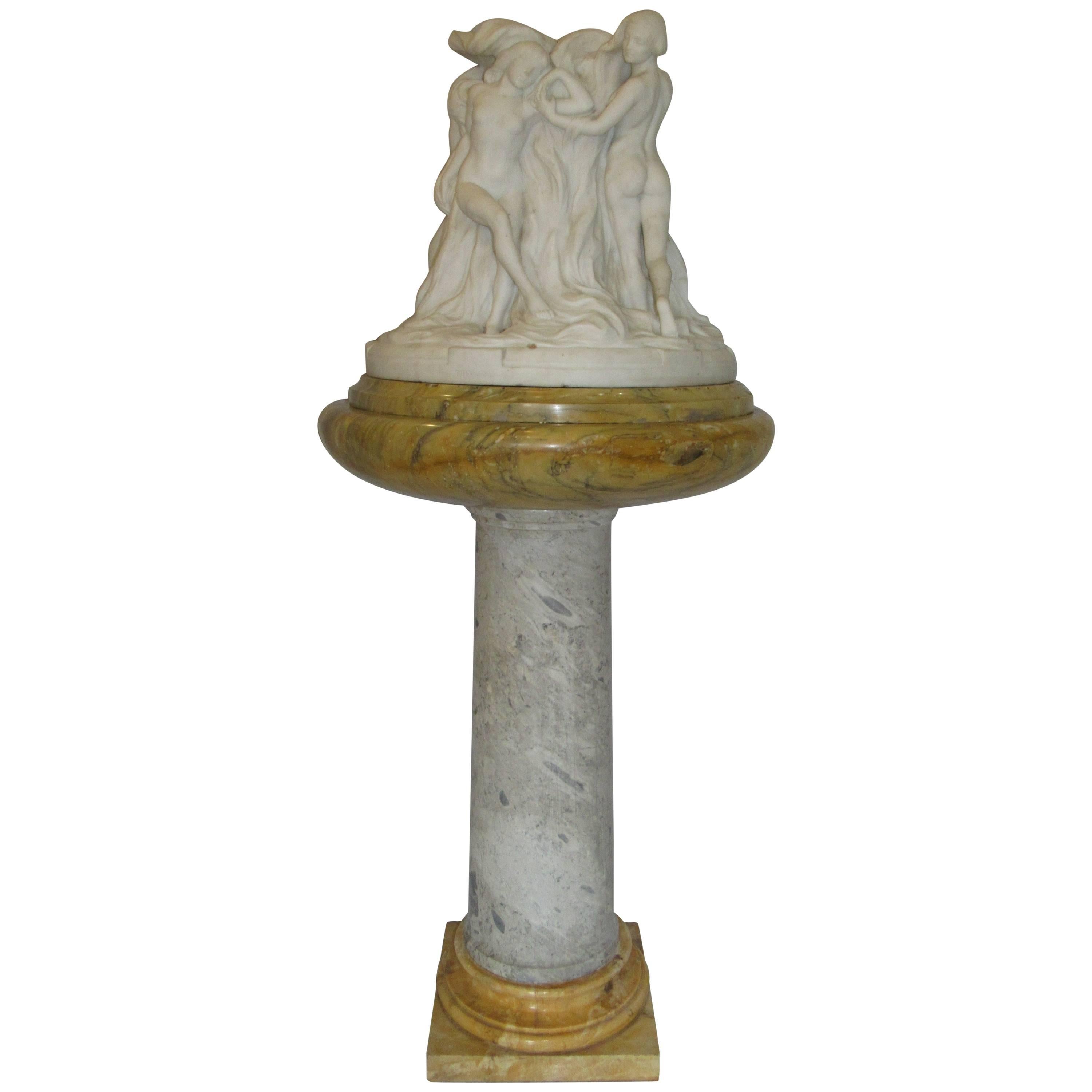 Pietro Piraino Italian Marble Carving on Pedestal, Art Deco For Sale