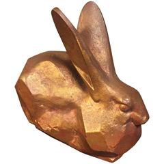 Vintage Big Eared Rabbit Solid Cast with Gold Gilt Highlights Perfect Indoor Outdoor