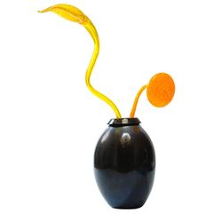 20th Century Black and Gold Ikebana with Two Stems Glass Sculpture