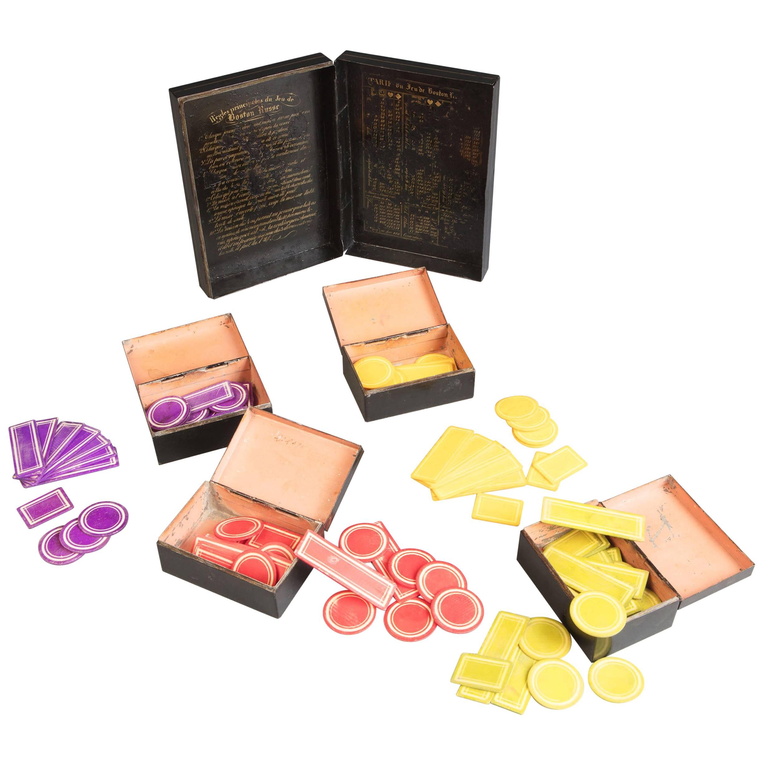 Tole Games Box and Counters for Boston Russe For Sale