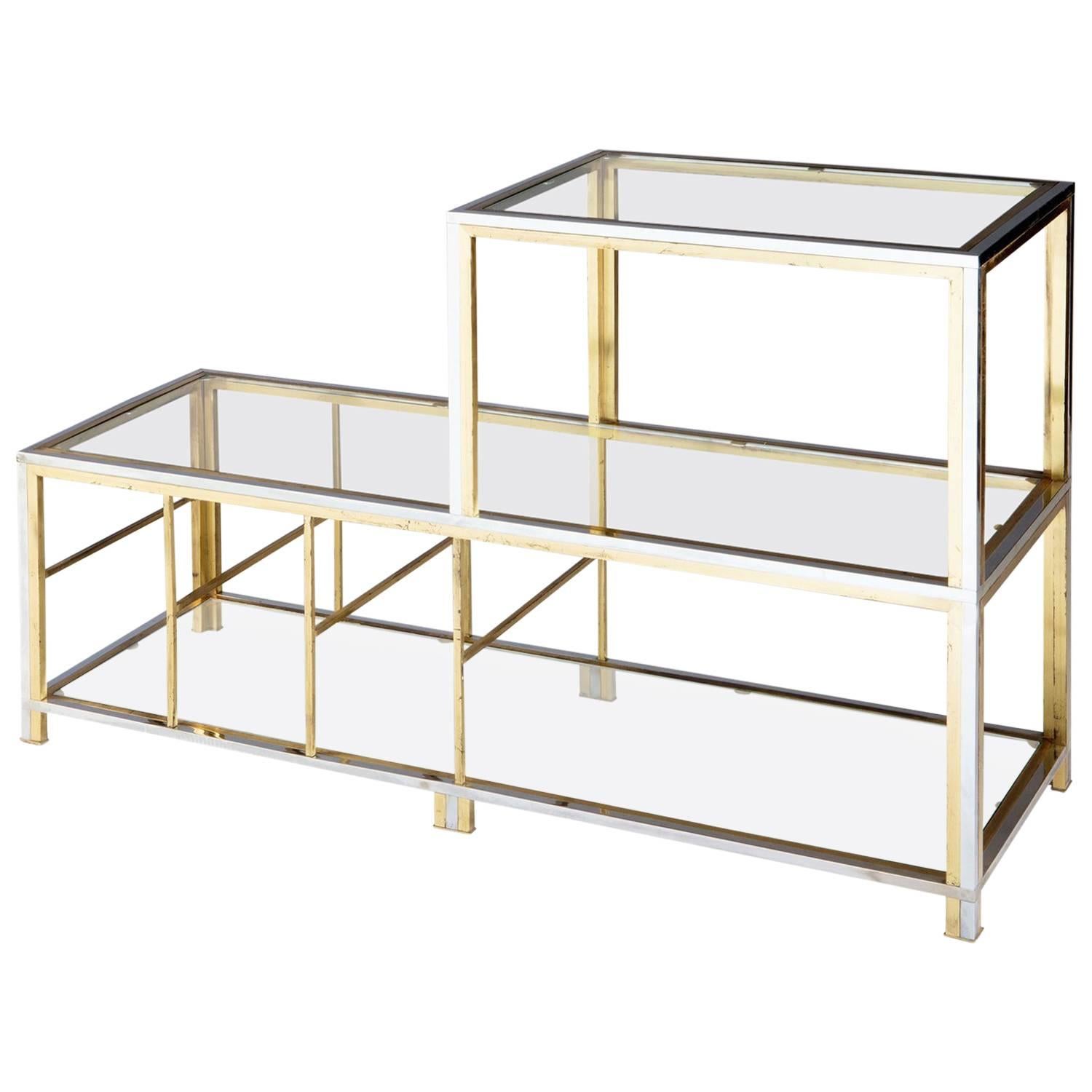Brass and Chrome Etagere in the Manner of Romeo Rega