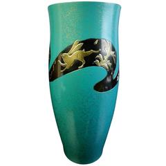 Rare Holiday Gift: Stunning Tall RABBITS Vase Signed  Mint Signed & Boxed