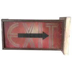 Vintage Art Deco Double-Sided Painted Glass Wall Mount Exit Sign Sconce