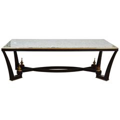 1960s Mexican Modern Iron Dining Table with a Green Marble Top by Arturo Pani