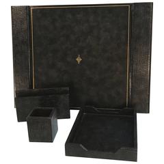 Maitland Smith Lacquered Leather Desk Set