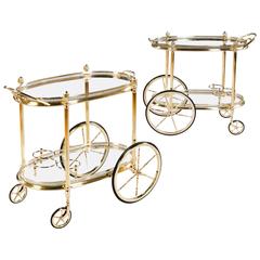 Pair of Mid-Century Maison Jansen Oval Bar Carts, Drinks Trolleys or End Tables