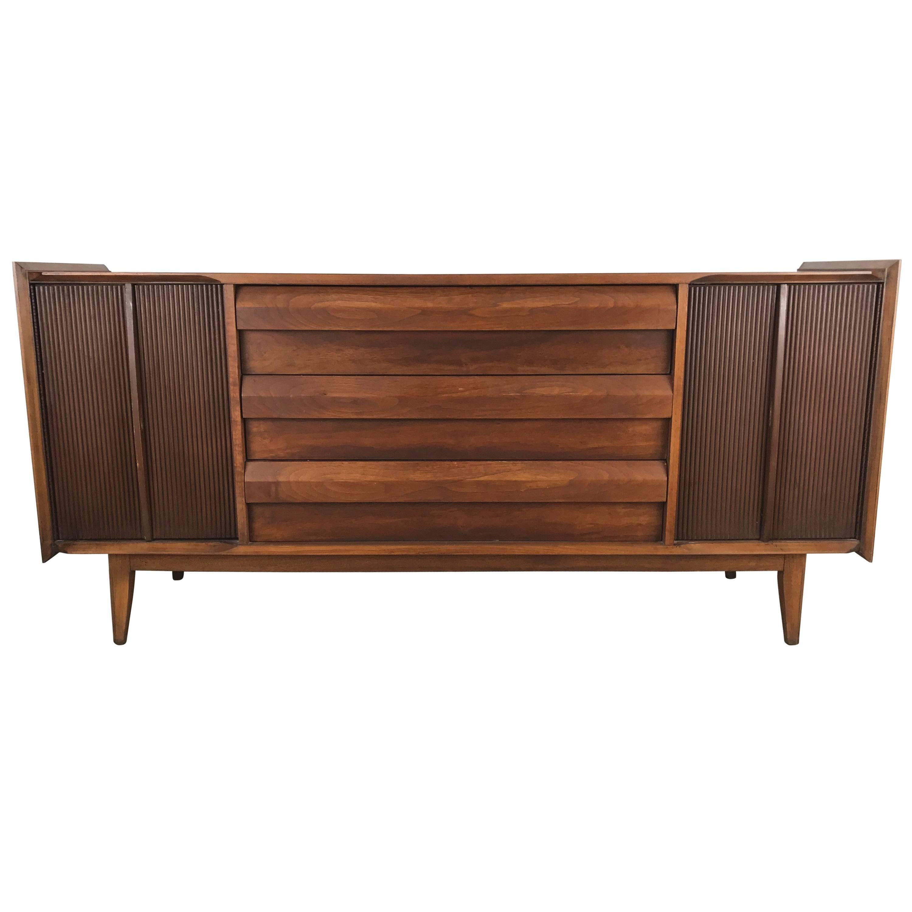 Modernist Server/Credenza, Two-Tone Walnut Finish, Made by Lane Furniture Co.