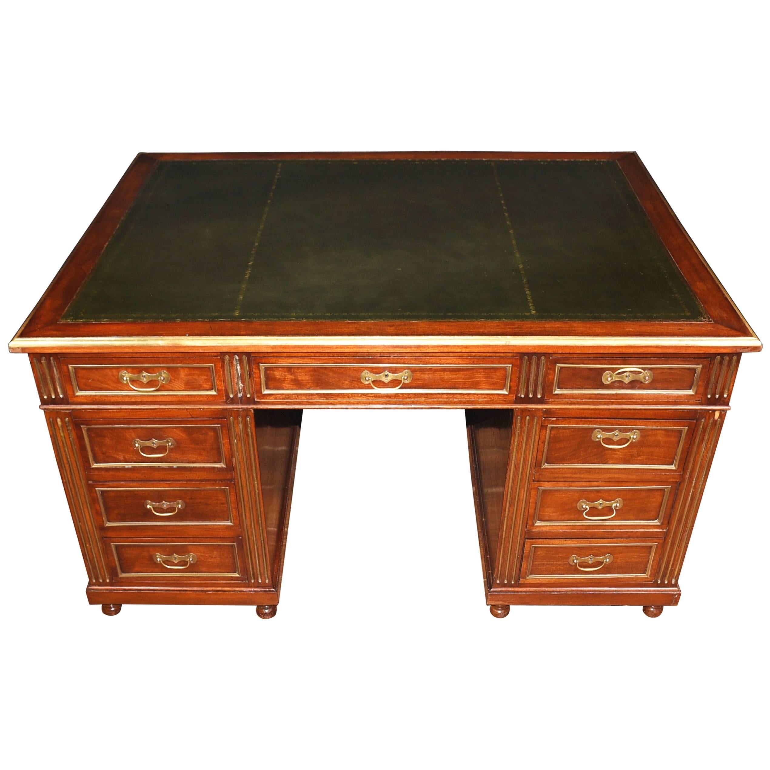 Antique French Napoleon III Partners Desk Mahogany Writing Table For Sale