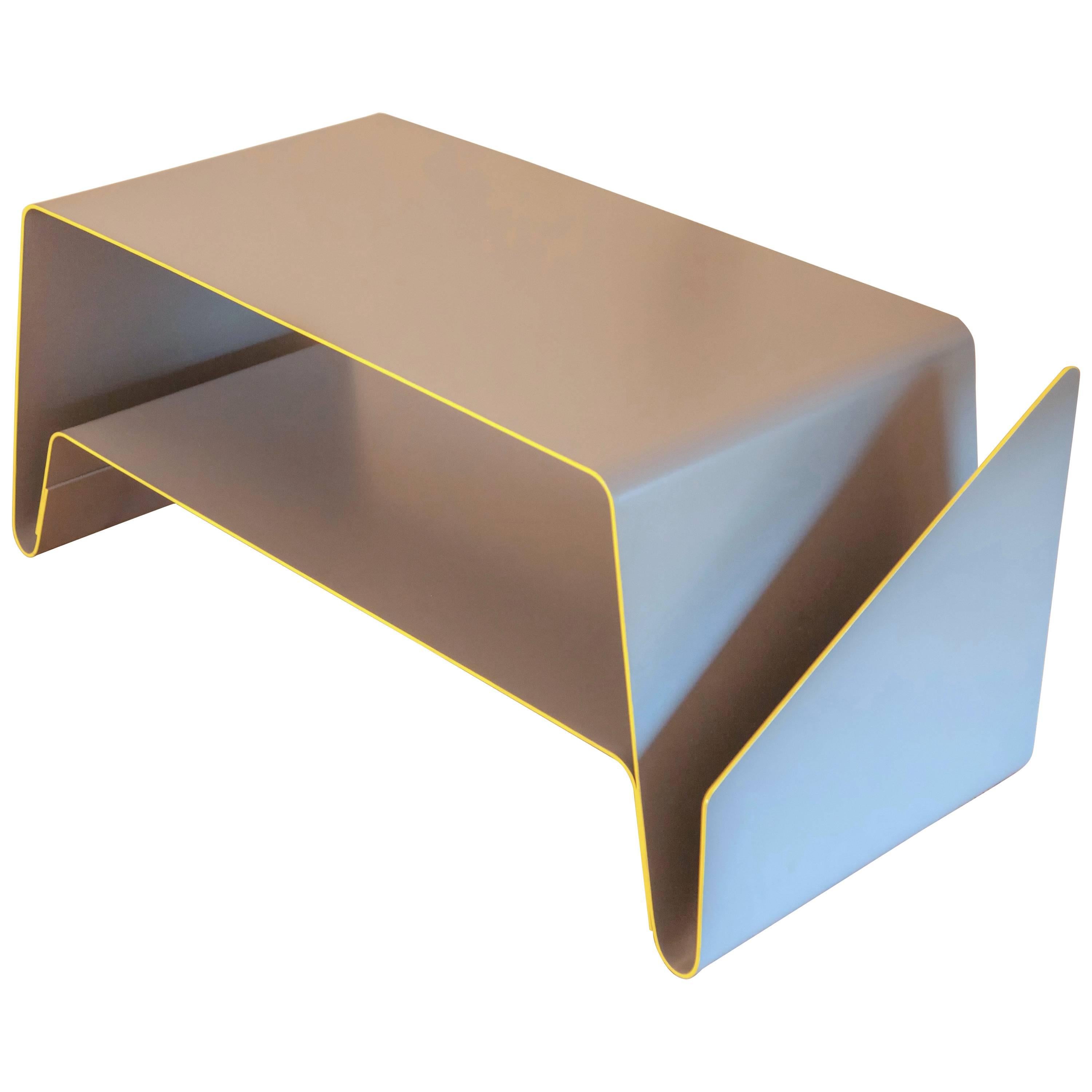 French Modern Aluminium and Epoxy Centre Storage Table For Sale