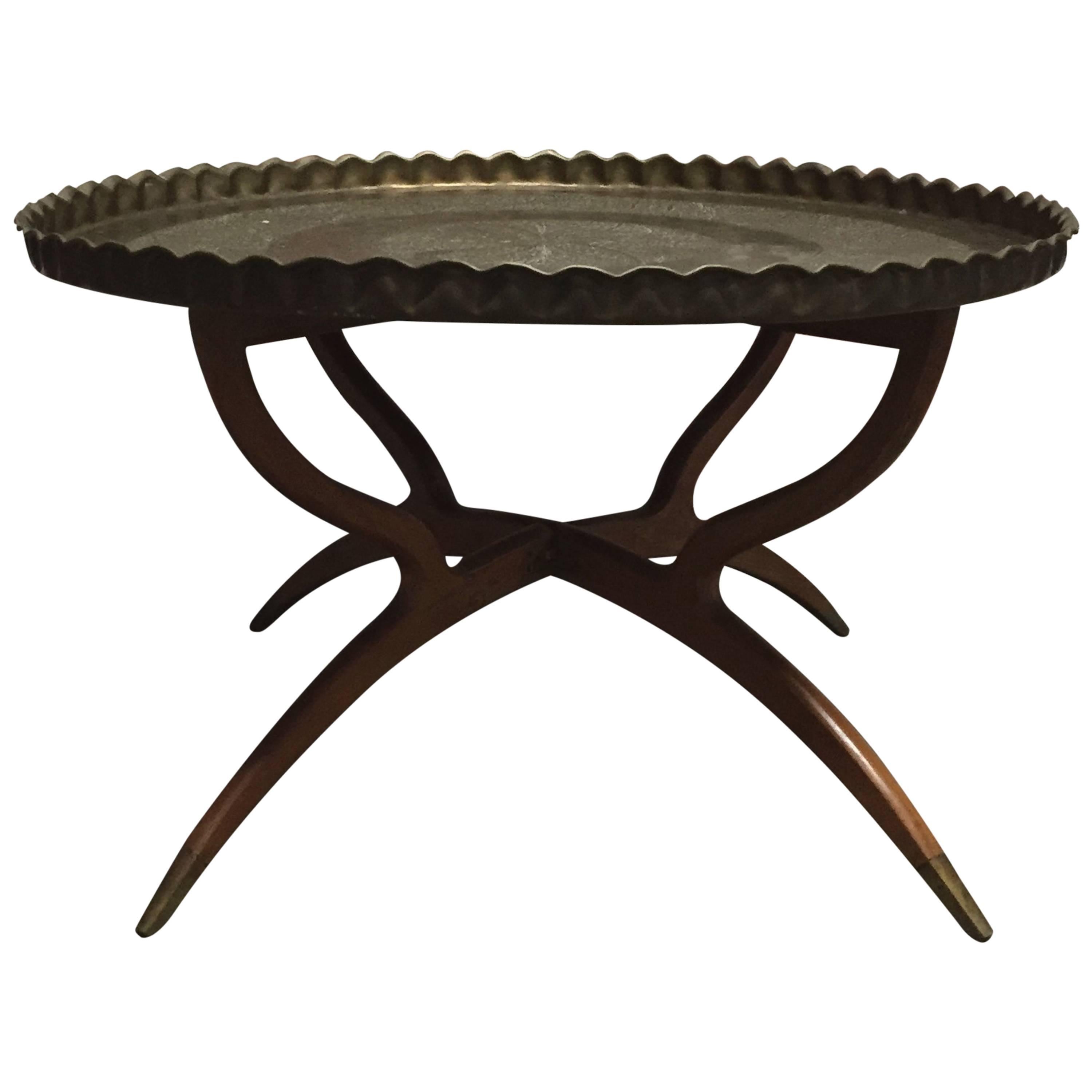 Moroccan Hand-Hammered Brass Bedouin Tray Table